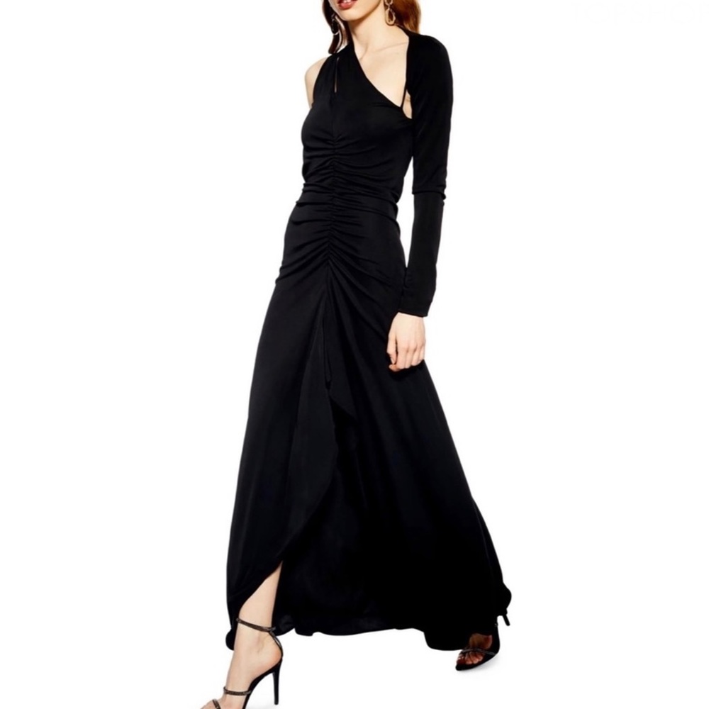 NEW TOPSHOP BLACK ONE-SHOULDER MAXI DRESS